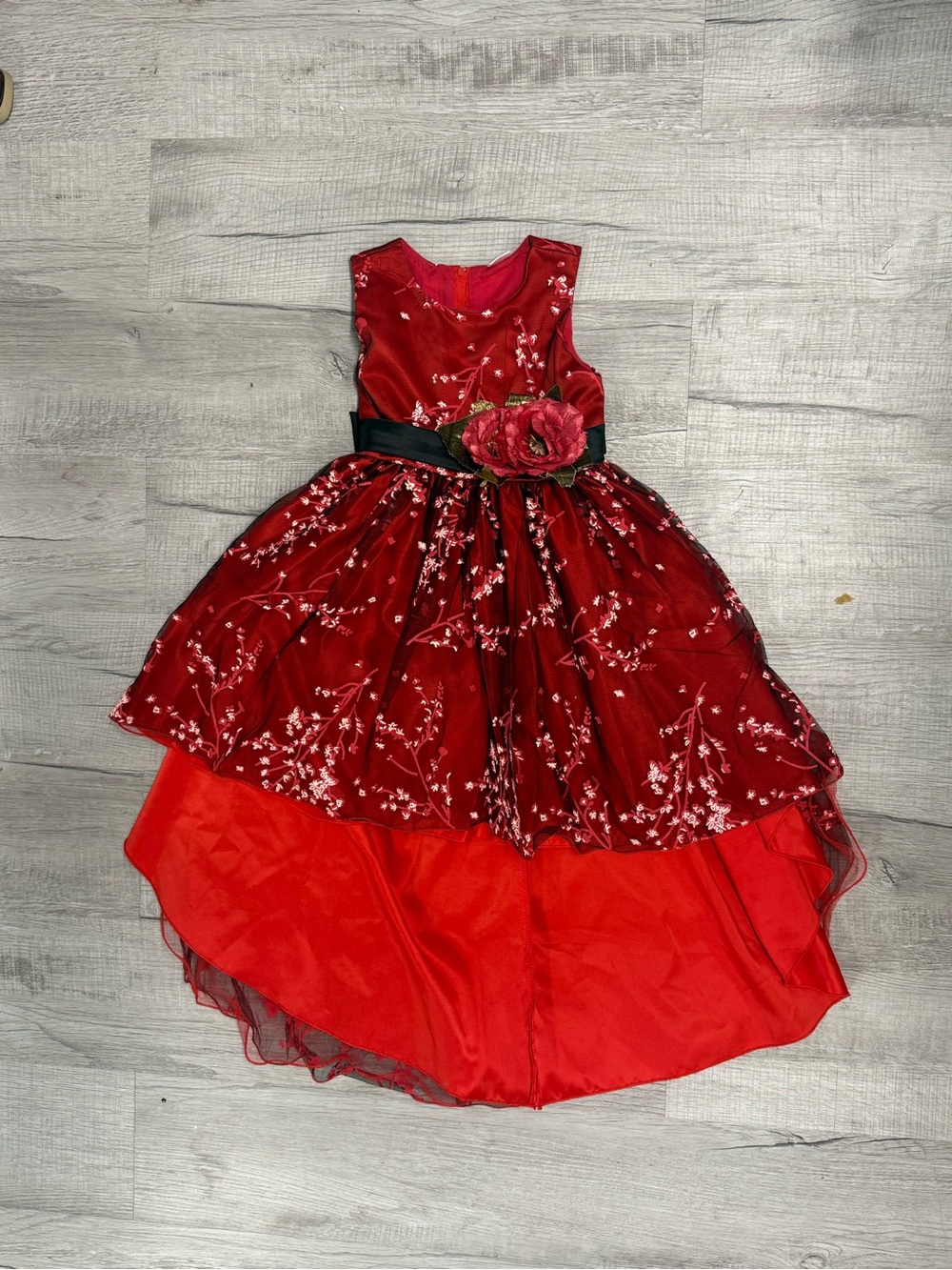 Source Unknown Red Floral High-Low Girls Dress